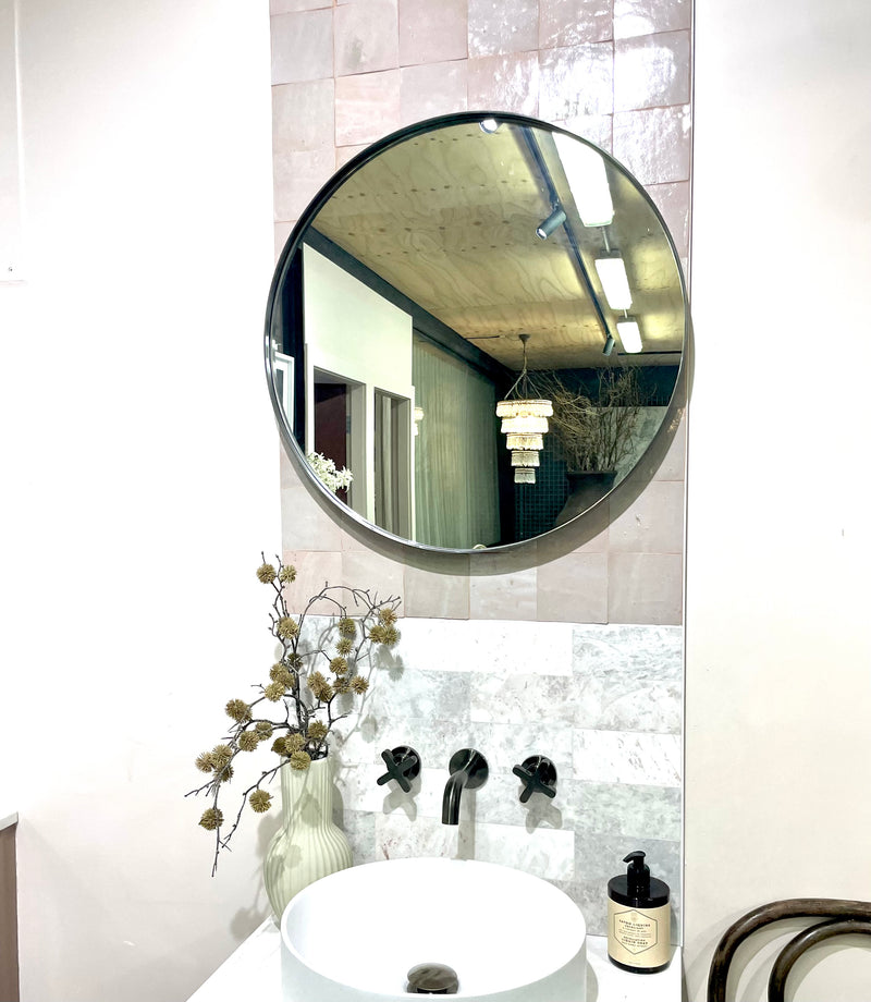 ABI Interiors Black round mirror