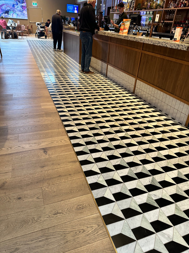 Marble Mosaic - Art Deco - Mint + Carrara + Nero - Honed