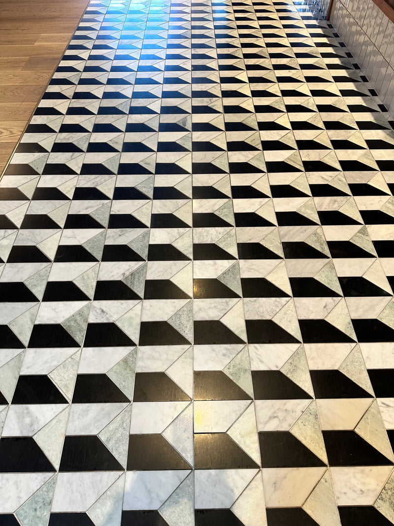 Marble Mosaic - Art Deco - Mint + Carrara + Nero - Honed