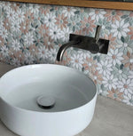 Marble Mosaic - Flower - Pink + Green + Thassos - Honed