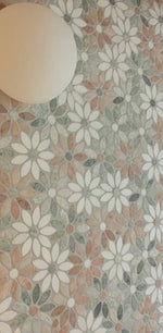 Marble Mosaic - Flower - Pink + Green + Thassos - Honed