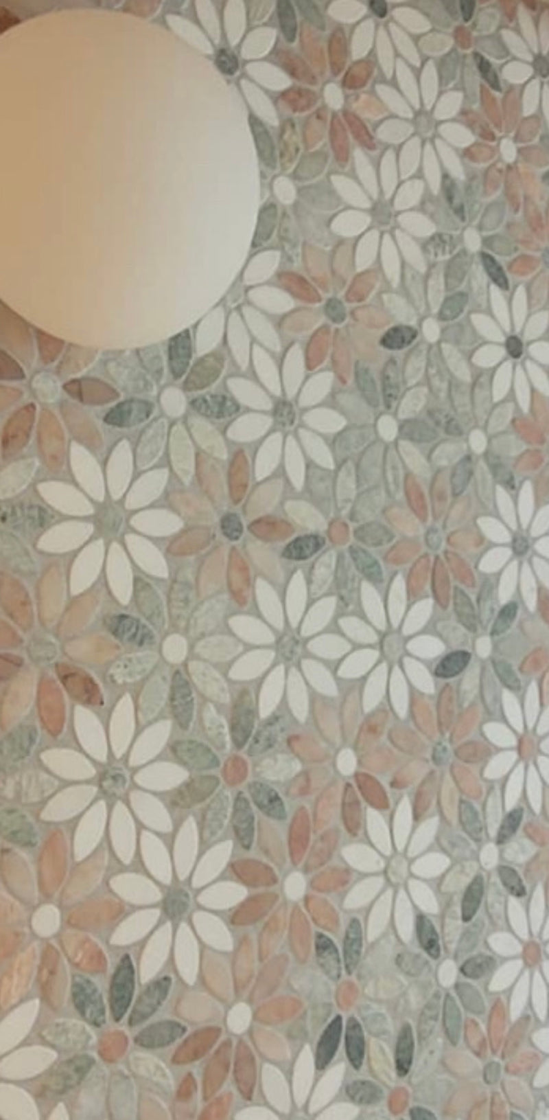 Marble Mosaic - Flower - Pink + Green + Thassos - Honed
