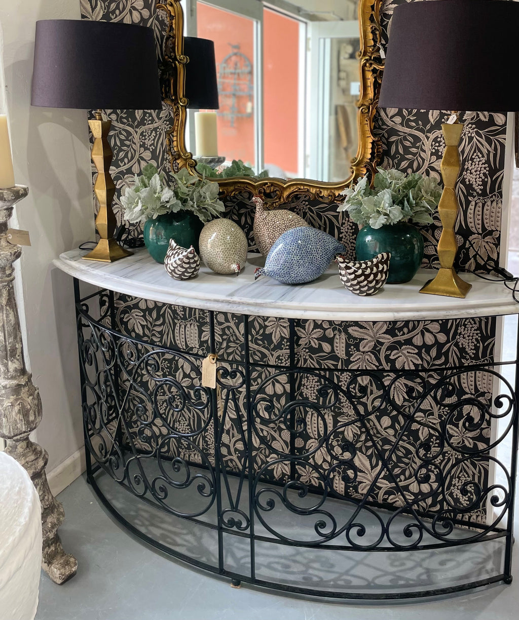 Marble top console with black cast Iron base