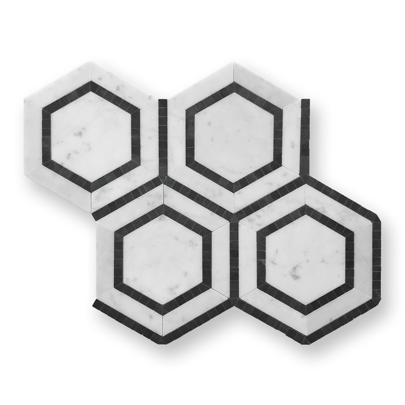 Shadow Hexagon Carrara and Nero Marquina 310x269x10mm