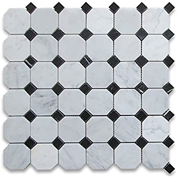 Marble Mosaic - Octagonal Carrara Black Dot Honed