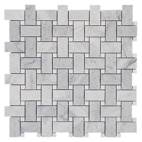 Marble Mosaic - Basketweave - Carrara + Thassos - Honed