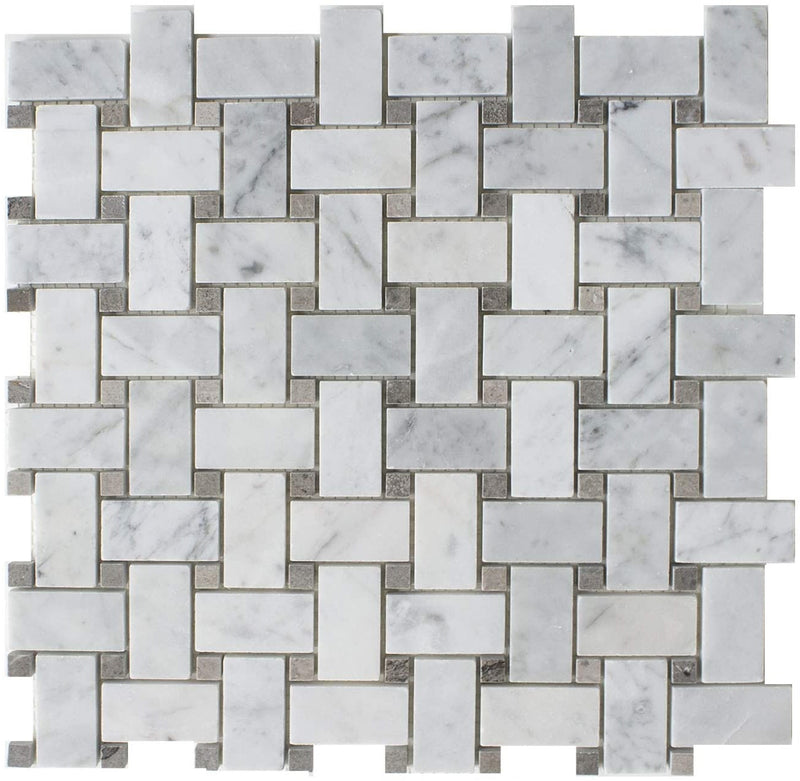 Marble Mosaic - Basketweave - Carrara + Cinderella Grey - Honed