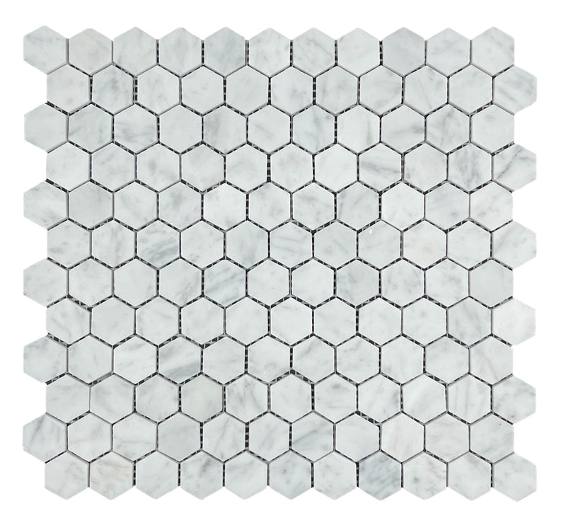 Marble Mosaic - Hexagon - Carrara honed 25mm