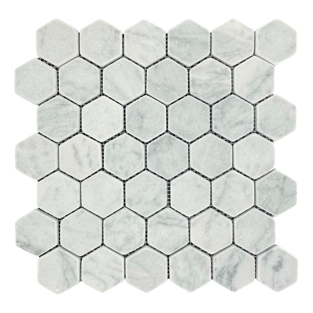 Marble Mosaic - Hexagon - Carrara Tumbled 48mm