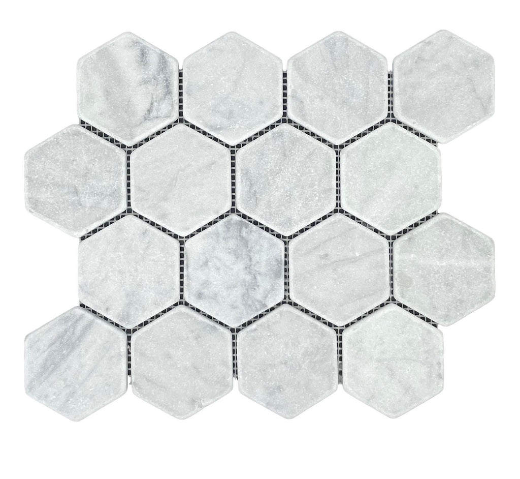 Marble Mosaic - Hexagon - Carrara Tumbled 70mm