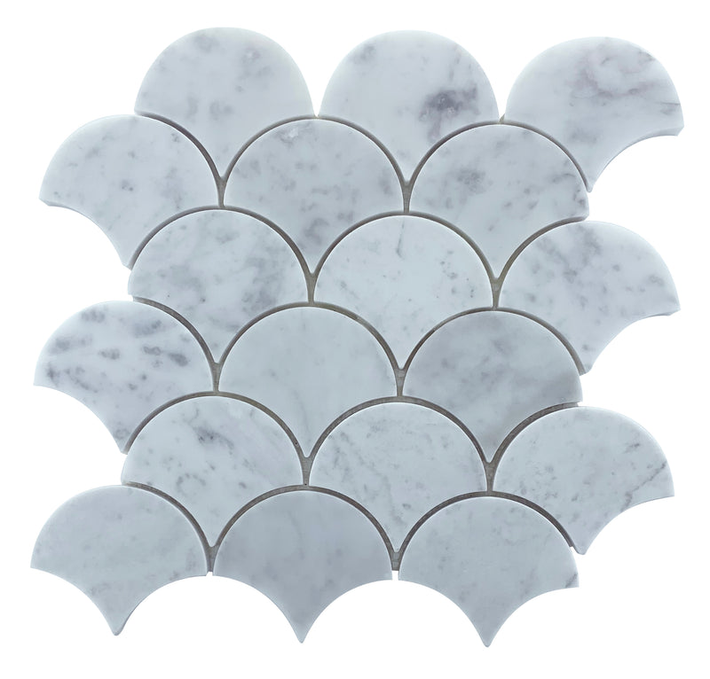 Marble Mosaic - Fish Scale Carrara - Honed 69X78mm chip size