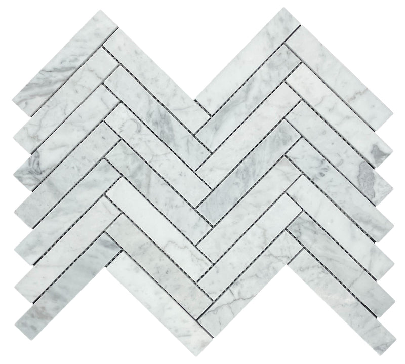 Marble Mosaic - Herringbone Carrara Honed 130x25mm Chip Size