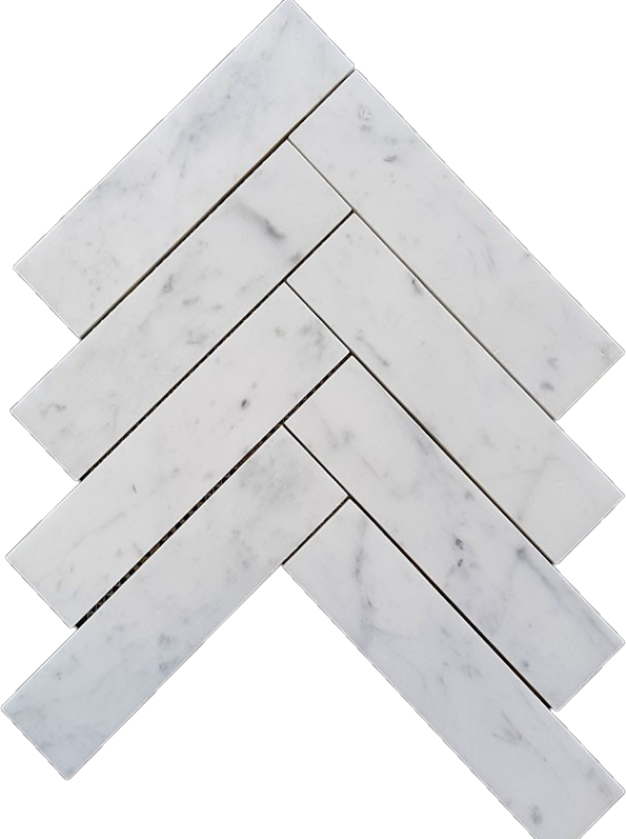 Marble Mosaic - Herringbone Carrara Honed 200x50mm Chip Size