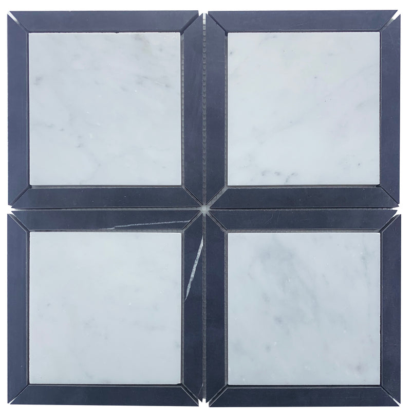 Marble Mosaic - Square Carrara Nero Border Honed 305X305X10