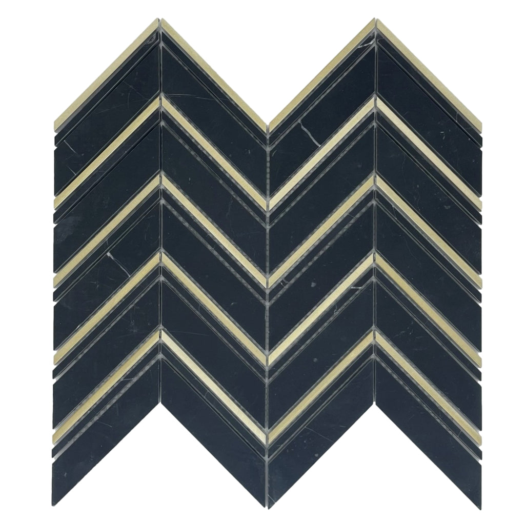 Marble Mosaic - Chevron Nero Gold - Honed