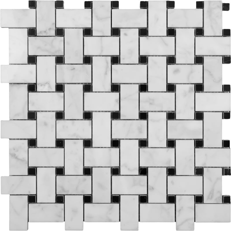 Marble Mosaic - Basket Weave - Carrara Nero Dot - Honed