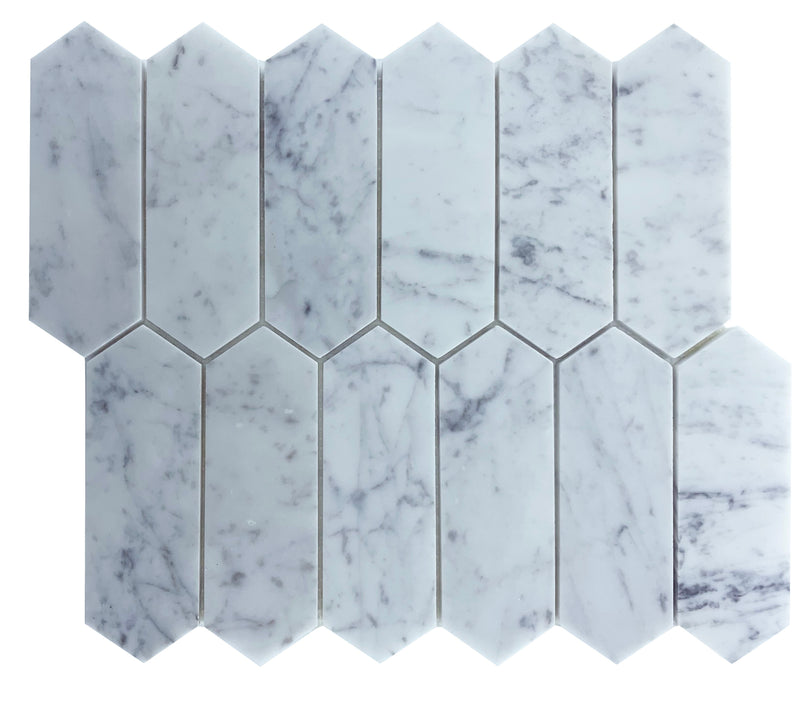 Marble Mosaic - Long Hexagon - Carrara Honed 270X310mm